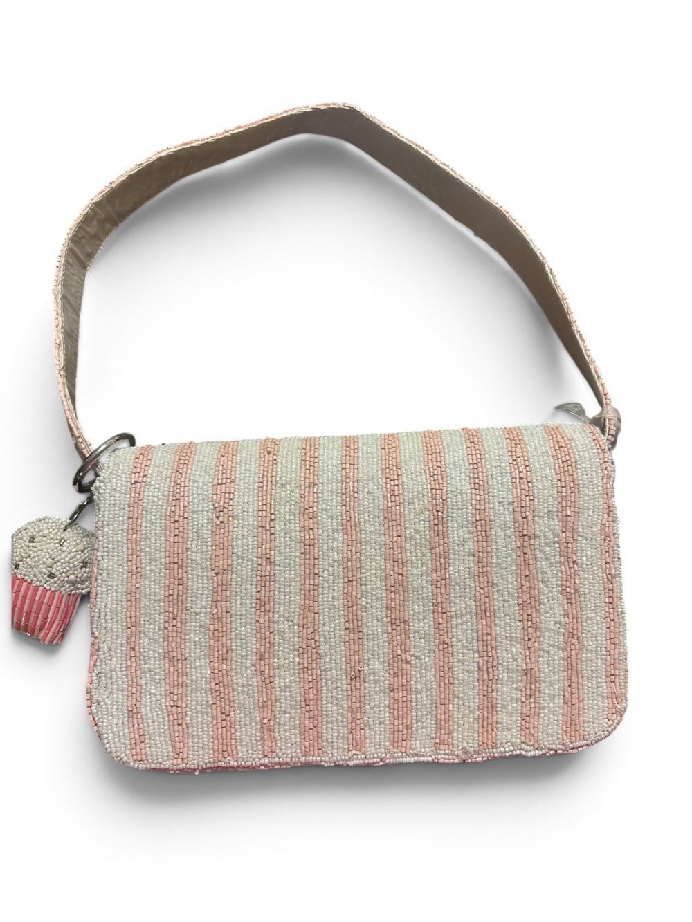 Beaded Pink Cupcake Pizza Burger Crossbody Bag with Charm - Picture 3 of 4